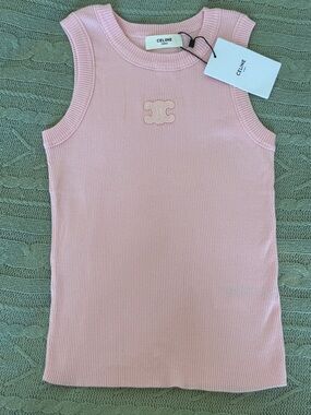 Celine Light Pink Ribbed Sleeveless Tank Top